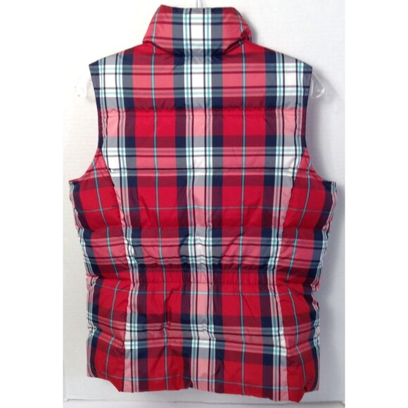 Lands End Vest Wmn S Red Plaid Feather Down Puffer Quilted Zip Preppy Outdoors - Picture 6 of 12